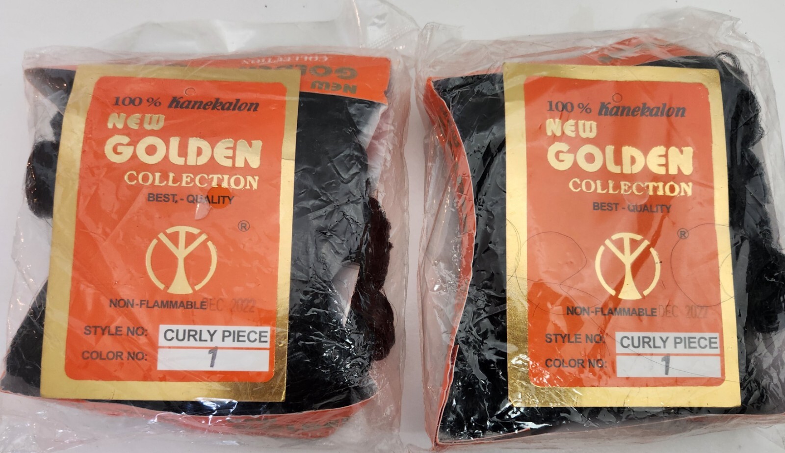 2 Pack Curly Piece Hair- New Golden Collection 100% Kanekalon Color 1,