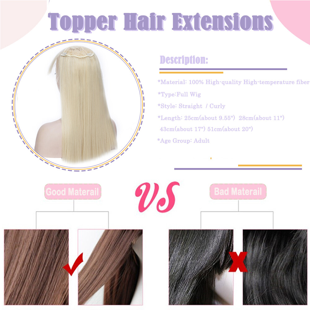 Real as Human Hair Topper Toupee Piece Clip in Top Wig Silk Base Hairpiece USA