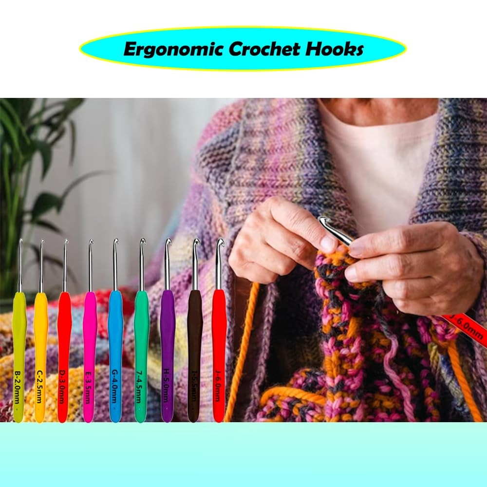 Yarniss Ergonomic Crochet Hooks Set, 9 Sizes 9 Size(2.0~6.0mm), Multicolor