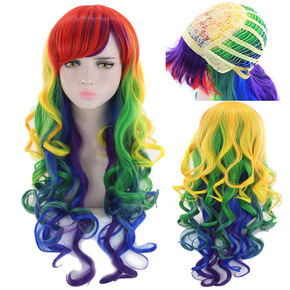 Gradient Color High Temperature Fiber Wig Wavy Curly Hair Wig for Cosplay Party
