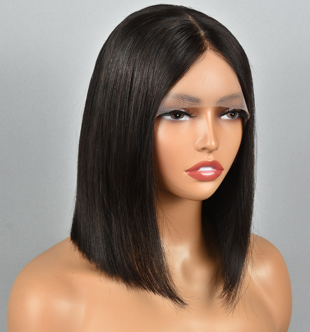 Straight Bob 100% Human Hair Natural Black Hairstyle Natural Wigs Soft Daily