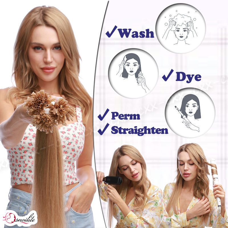 100G Pre Bonded Glue U Nail Tip Keratin Fusion Remy Human Hair Extensions 200PCS