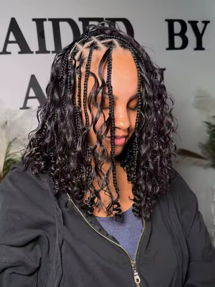 Synthetic Curly Wigs Short 360 Full Lace Boho Braids Wig 12 Inch Knotless Braide
