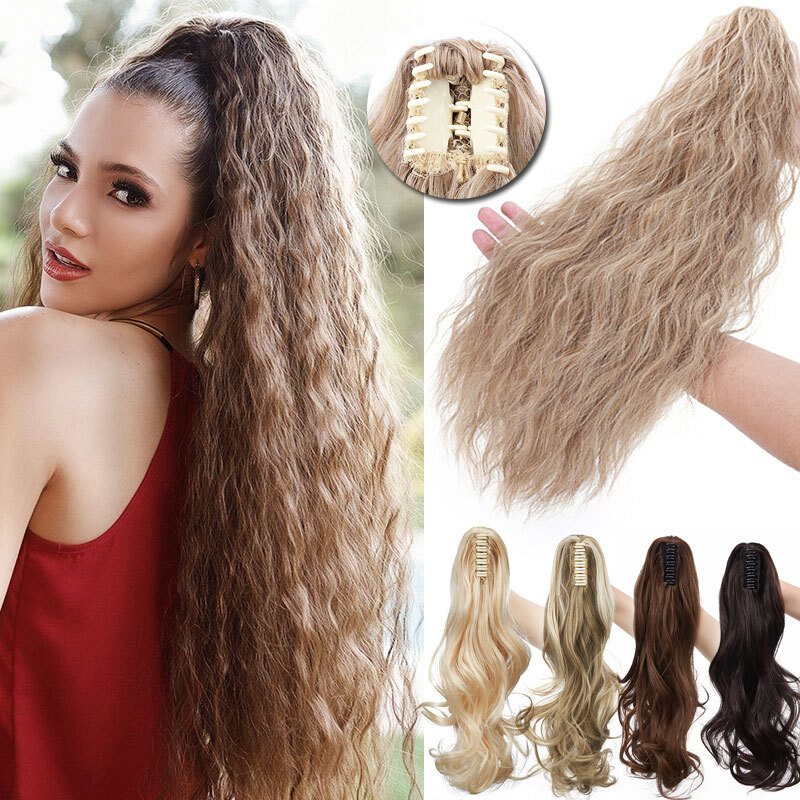Synthetic Claw Ponytail Clip In Hair Extensions Corn Wave Curly Straight Piece