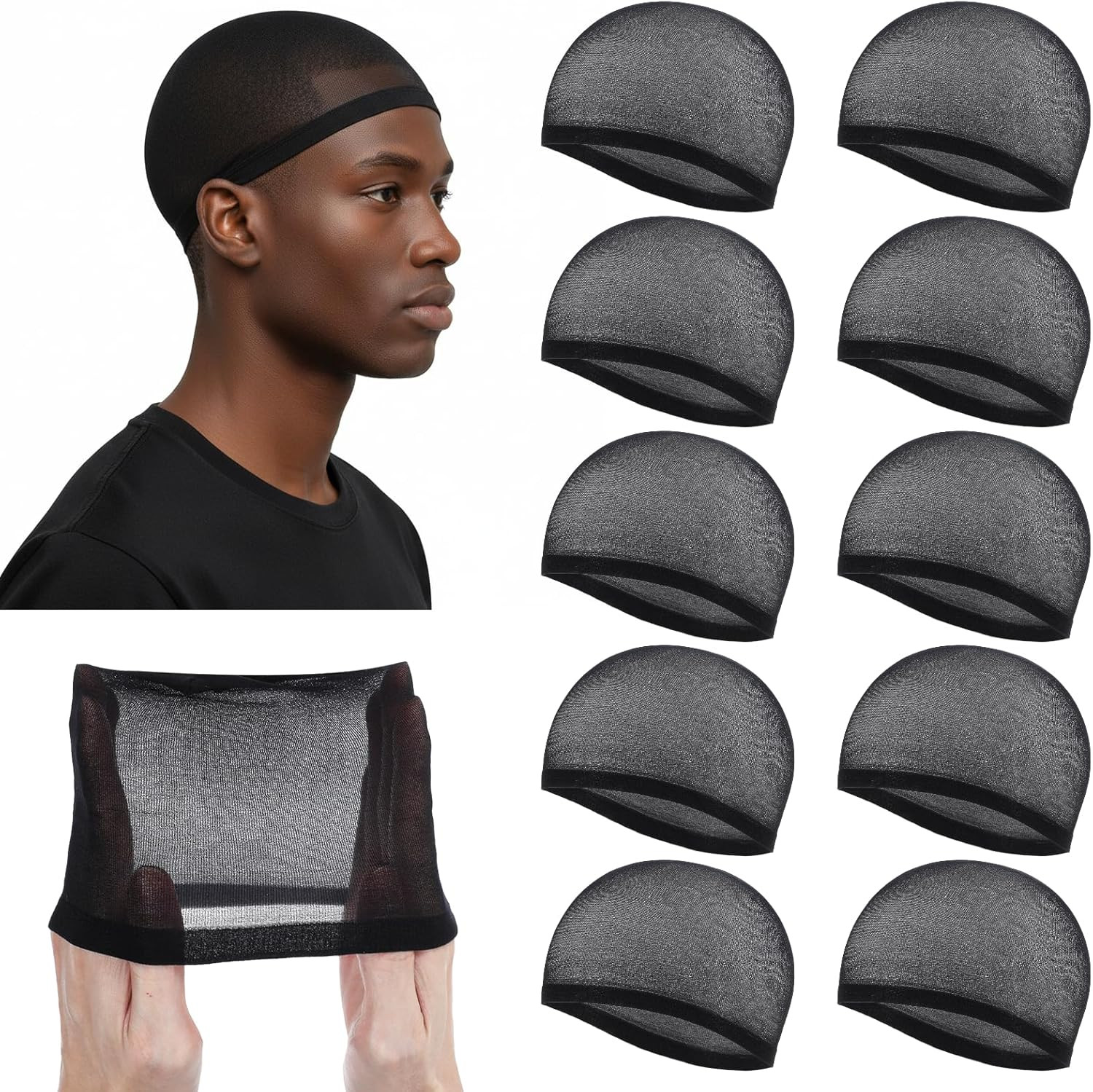 10Pcs Wave Caps, Stocking Wave Cap for Men Stretchy Wig Cap for Women, Lightweig