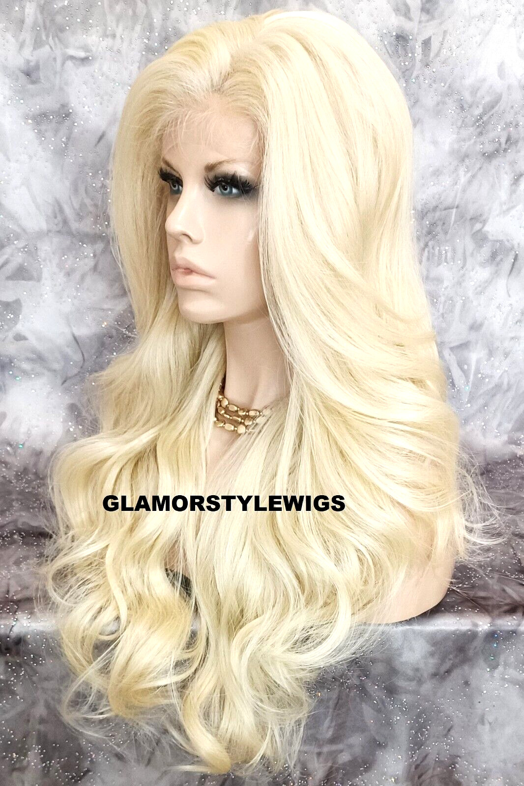 FREE PART LACE FRONT FULL WIG LONG WAVY LAYERED BLEACH BLONDE HEAT OK NWT #613