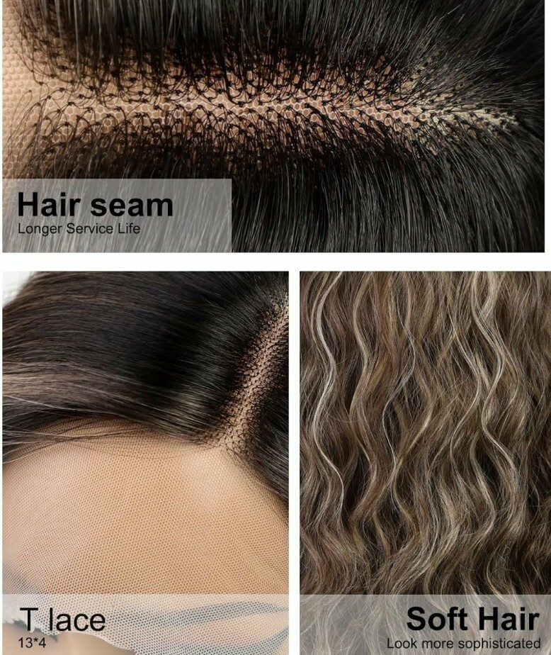 HD Lace Front Wig Natural Light Medium Brown Ombre Wavy Heat Resistant 24 In