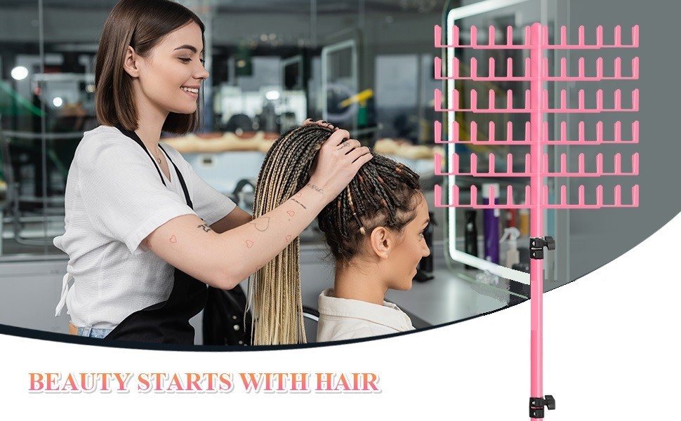 Pink Braiding Hair Rack 144 Pegs Adjustable extension holder hanger tripod tool
