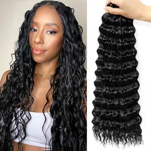 Long Curly Braiding Hair 18″ Deep Ocean Wave Crochet Hair for Boho Braids – 4 Pa