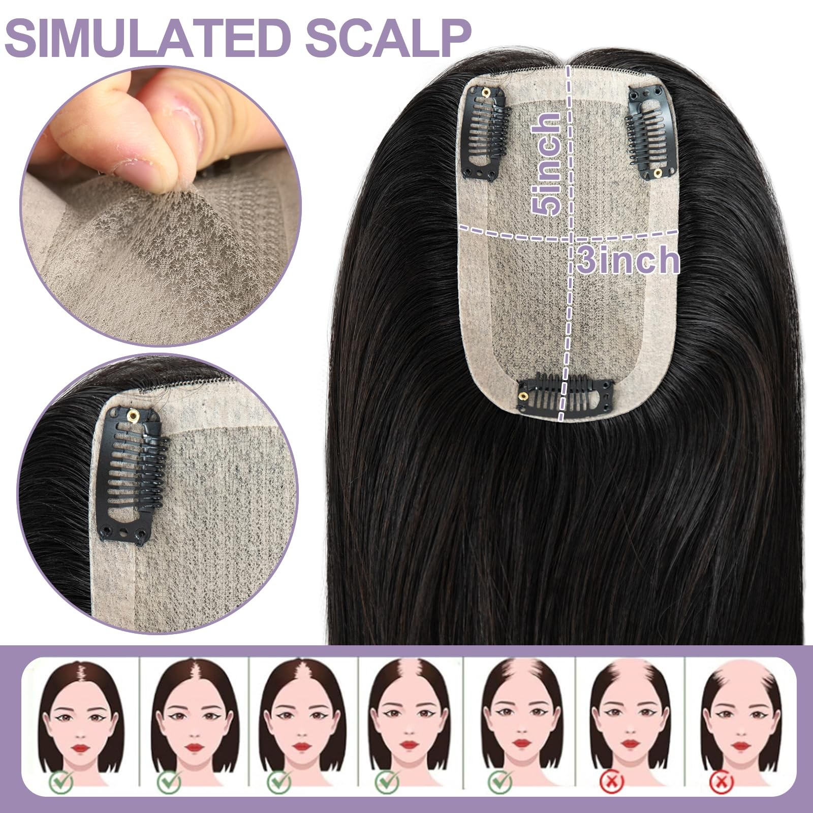 Topunique Hair Toppers For Women Real Human Hair 3X5 Inch Injected Silk Base 12
