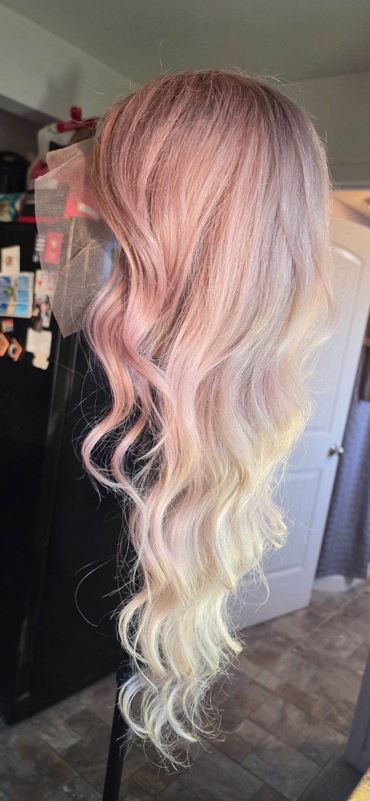 30″ Custom-colored 100% Human Hair Lace Front Wig – Pink Champagne