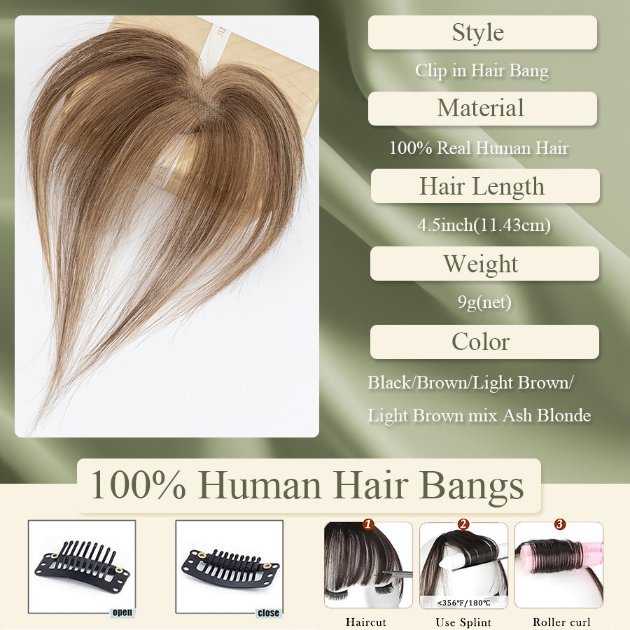 3D Bangs Fringe Clip In 100% Thin Real Virgin Human Hair Extensions Hairpiece US
