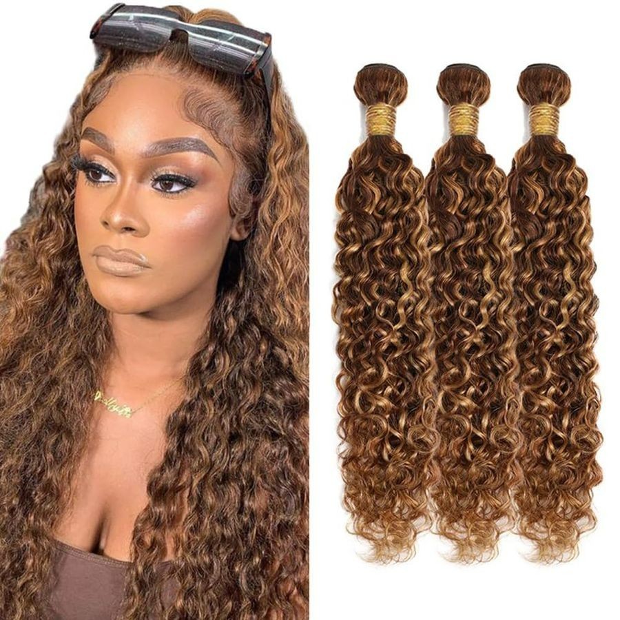 P4/27 Highlight Brown Bundles Water Wave Bundles Human Hair 26 28 30 Inch Unp