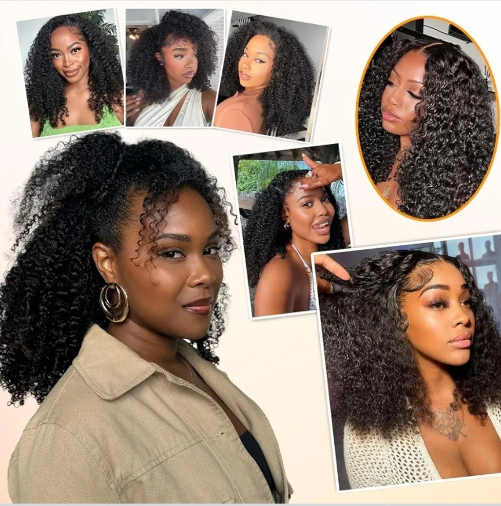 3 Bundles Kinky Curly Human Hair , Natural Black Weave Extensions 14 16 18 Inch