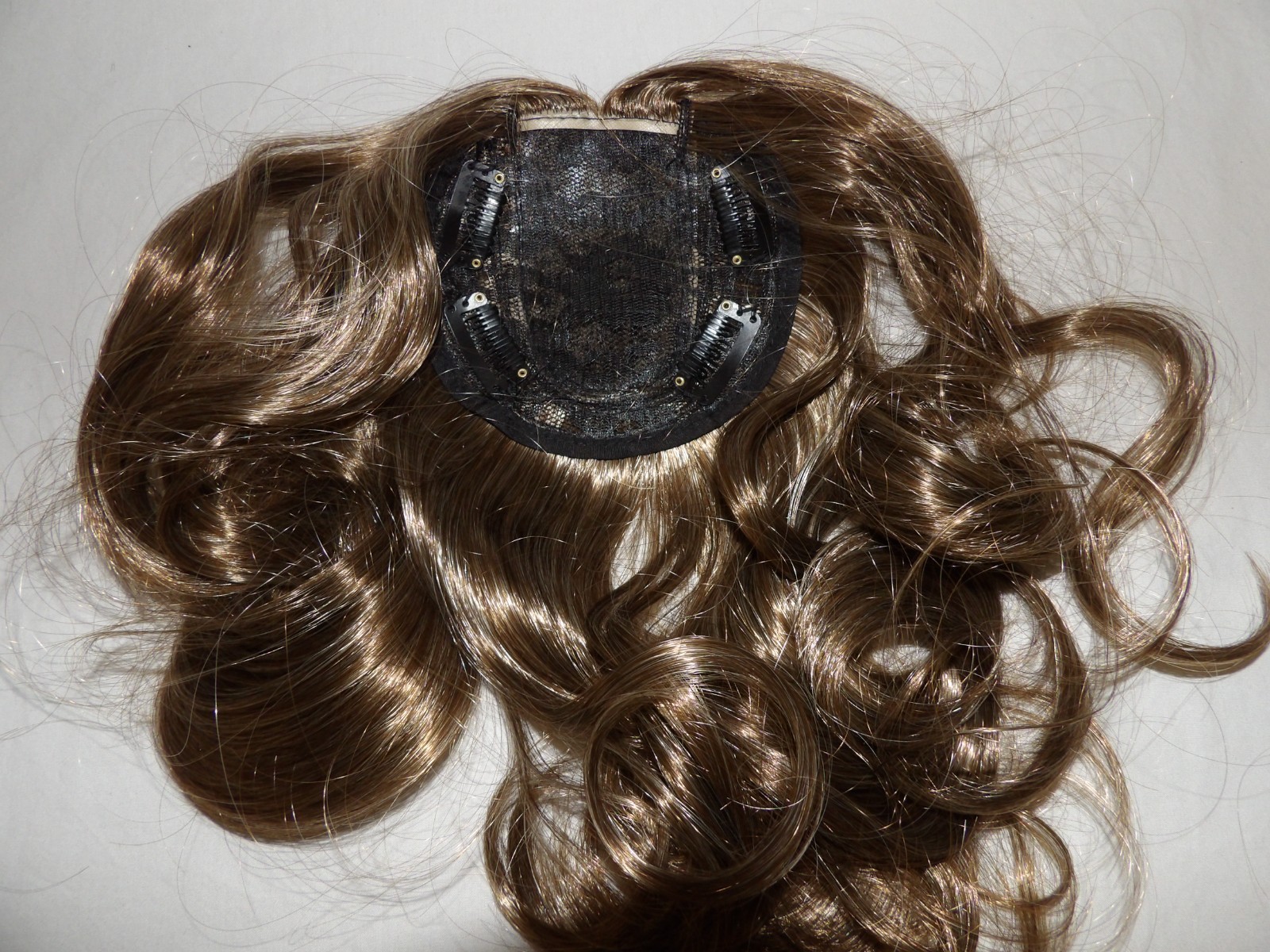 10″ Brown w/Highlights Loose Curls Synthetic Hair Wiglet Hair Topper Half Wig