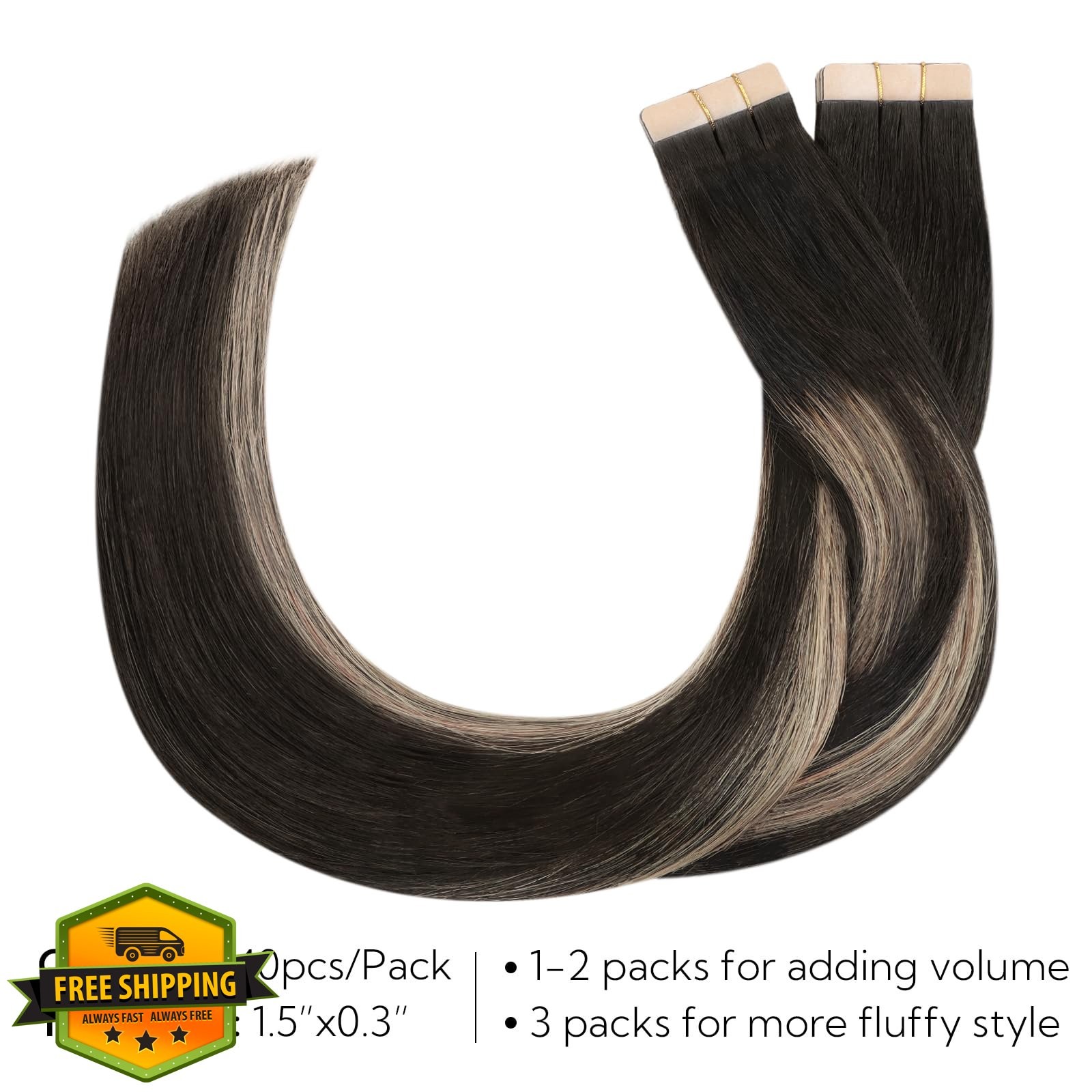 hotbanana 10 Inch 40PCS #1B/19/1B Black to Light Blonde Tape Hair