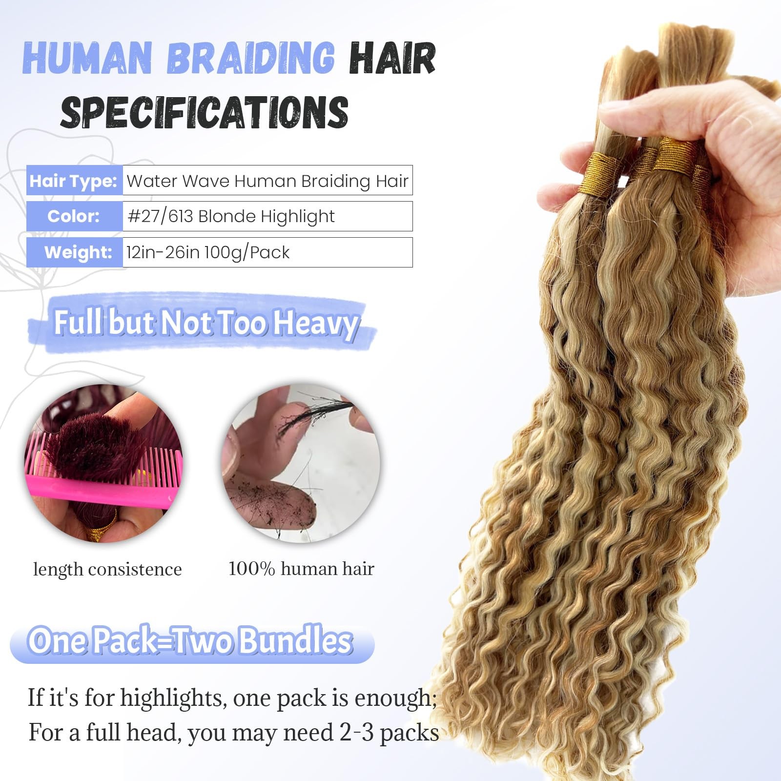 Long Curly Braiding Hair Highlights Deep Water Wave Bulk for Boho Braids #27/613