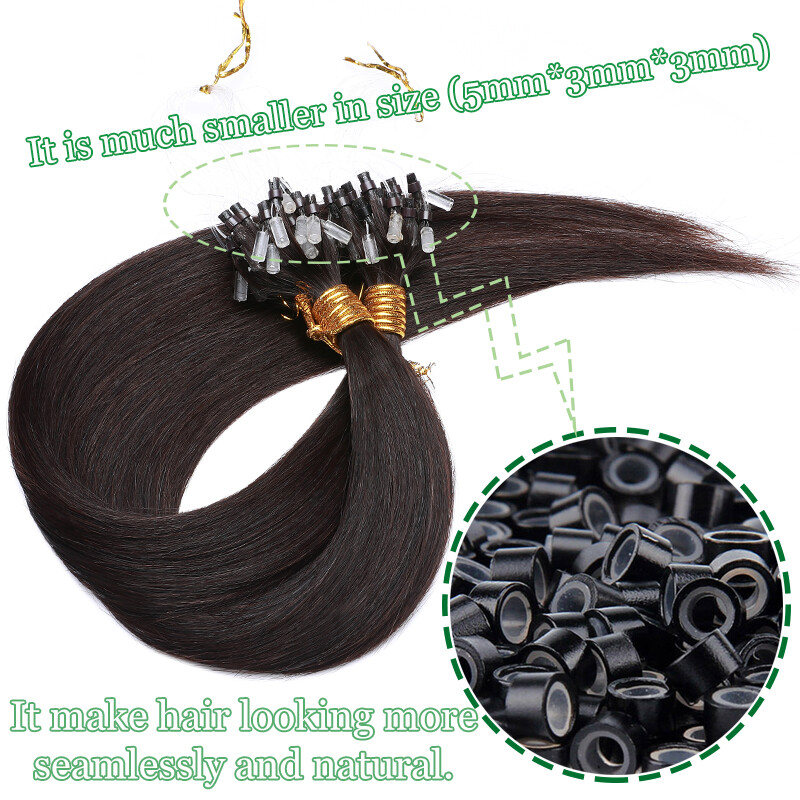 Micro Loop Beads 100% Human Hair Extensions Russian Remy NANO I Tip Rings 24″