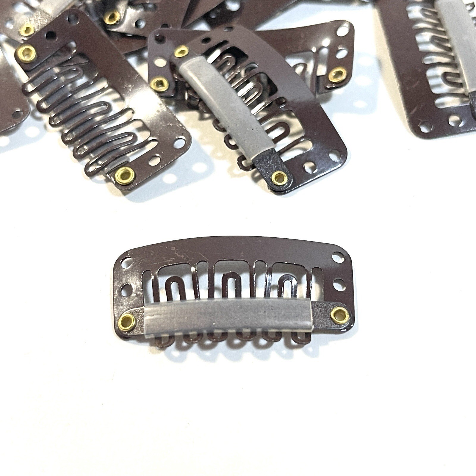 12 Hair Extension Clips Snap Wig Clips Dark Brown Clip On Extensions IMPERFECT