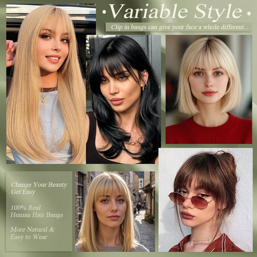 US Remy Human Hair False Air Bangs Neat Fringe Hairpiece Clip in Front Hairpiece