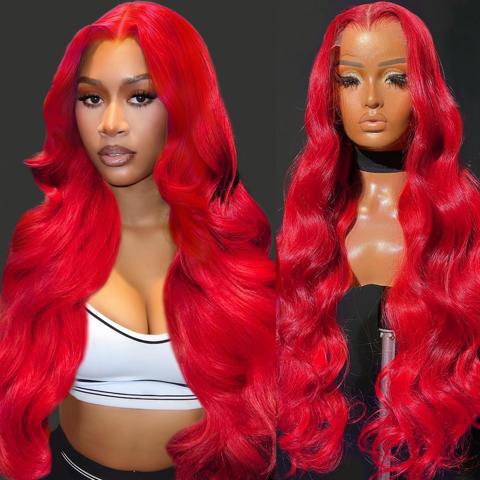 30″ 13×6 Body Wave Red Human Hair Wig – HD Lace Front, Pre-Plucked, 200 Density