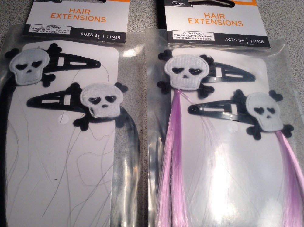 White Skull Hair Clip Black or Light Purple Lavender synthetic Hair Extensions