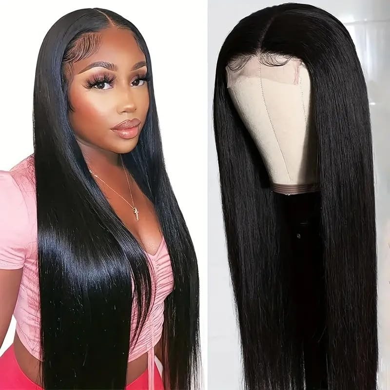 “26 Inch Lace Front Human Hair Wig Straight Brazilian Glueless 180% Density”