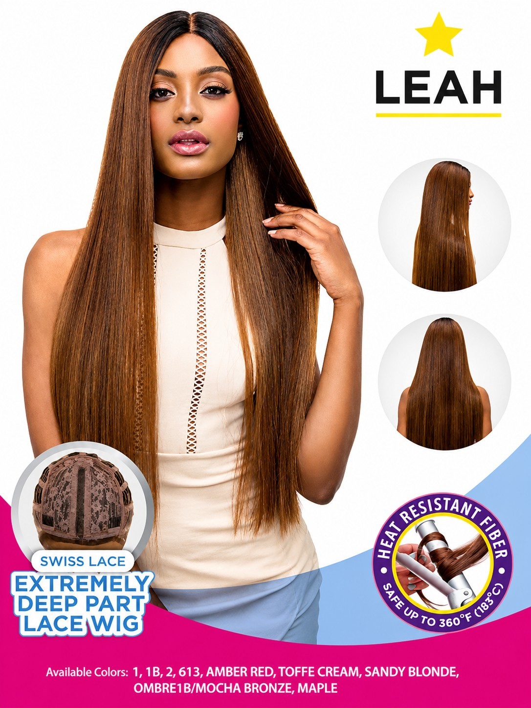(New) Janet Collection Extended 5″ Inch Deep Part Lace Front Wig – Leah