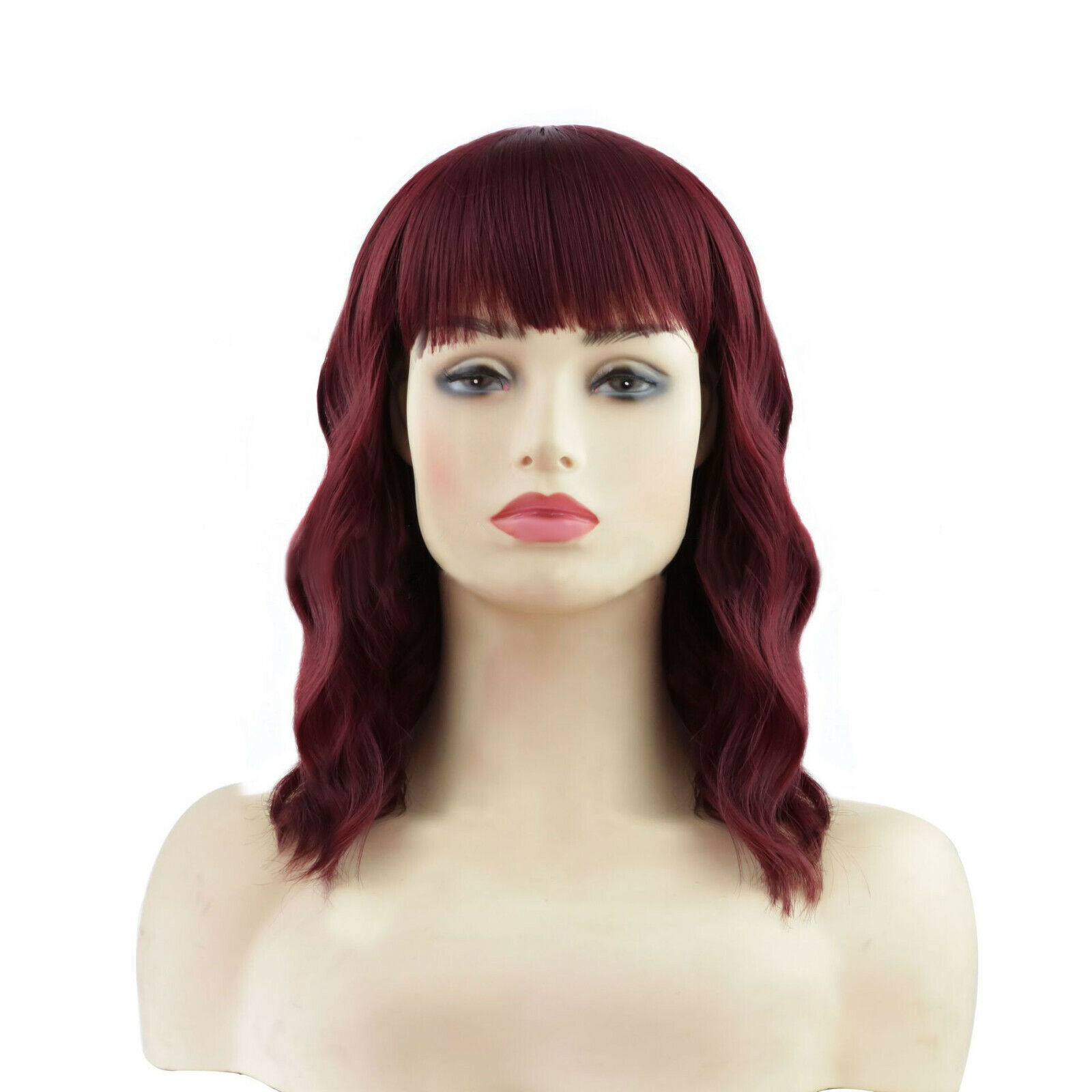 Burgundy Red Wavy Wigs with Bangs for Women Short Curly Bob Wigs with Bangs