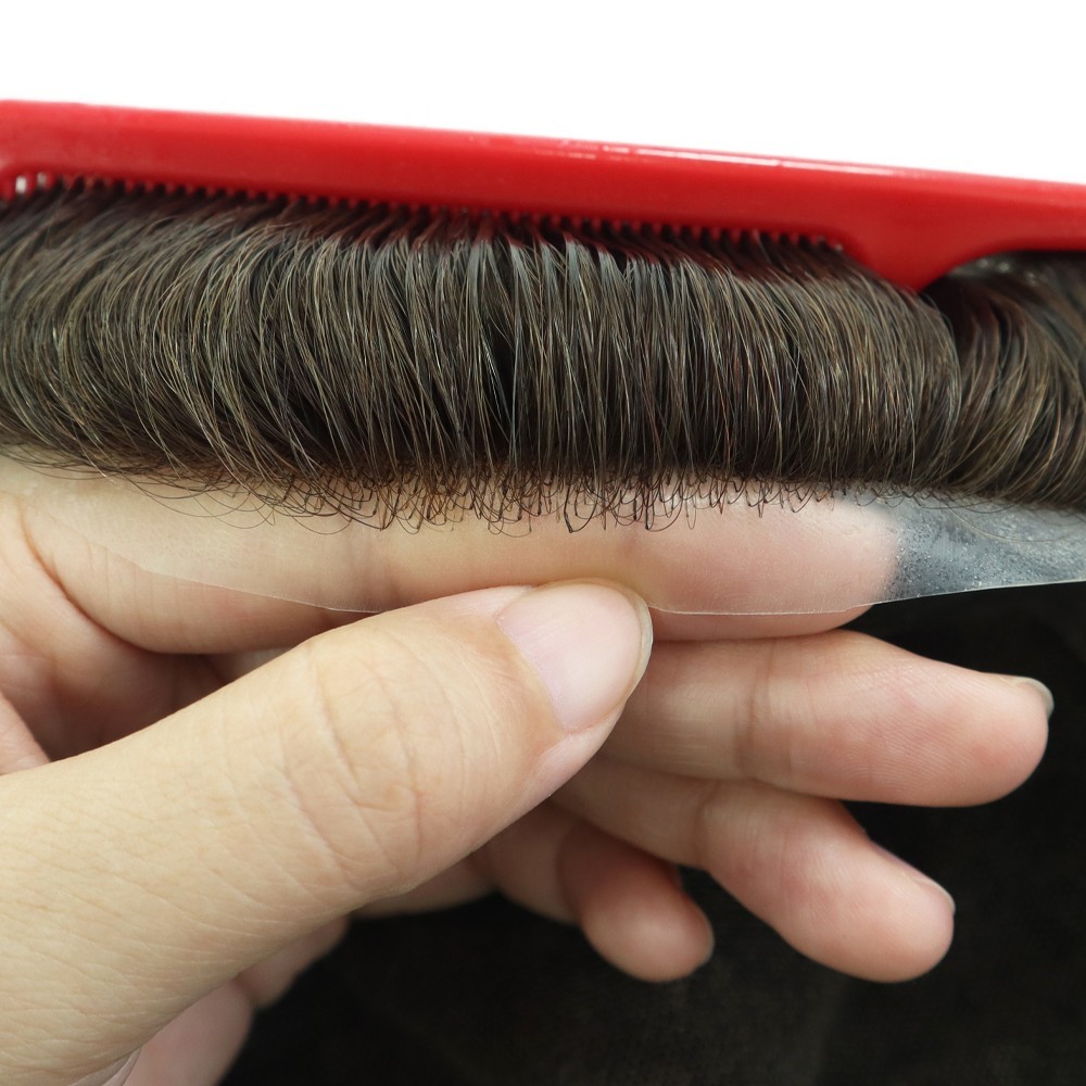 Toupee For Mens Human Hair Replecement System Lace Skin Light Brown Hairpiece#4