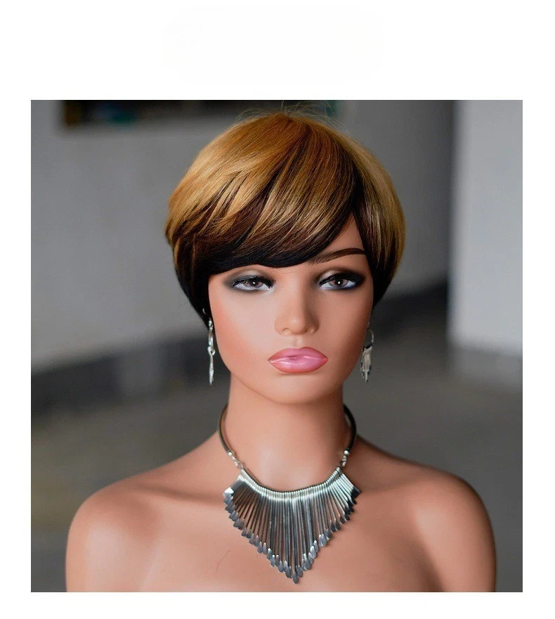 6″ Short Straight Layered Ombre Blonde Pixie Cut Wig Human Hair Wig for Black