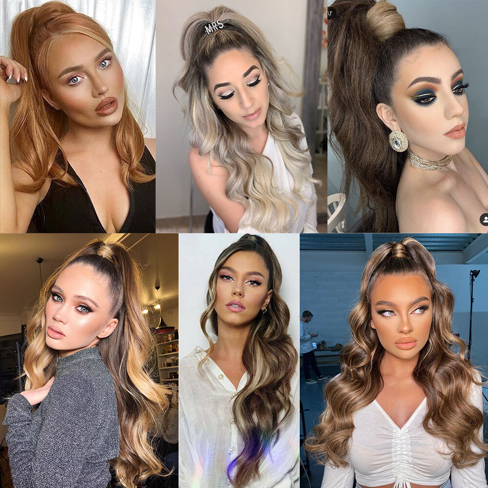 Curly Straight Wrap Ponytail Clip In Hair Extensions Pony Tail As Human Hair US