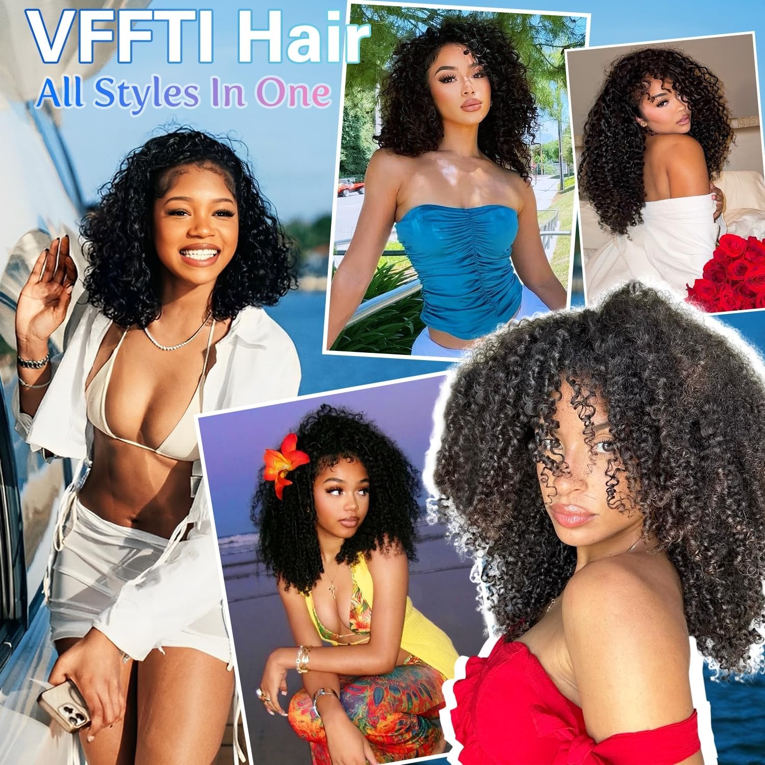 Kinky Curly 18″ Half Wig – 200 Density Drawstring Seamless Glueless Wig for Wome