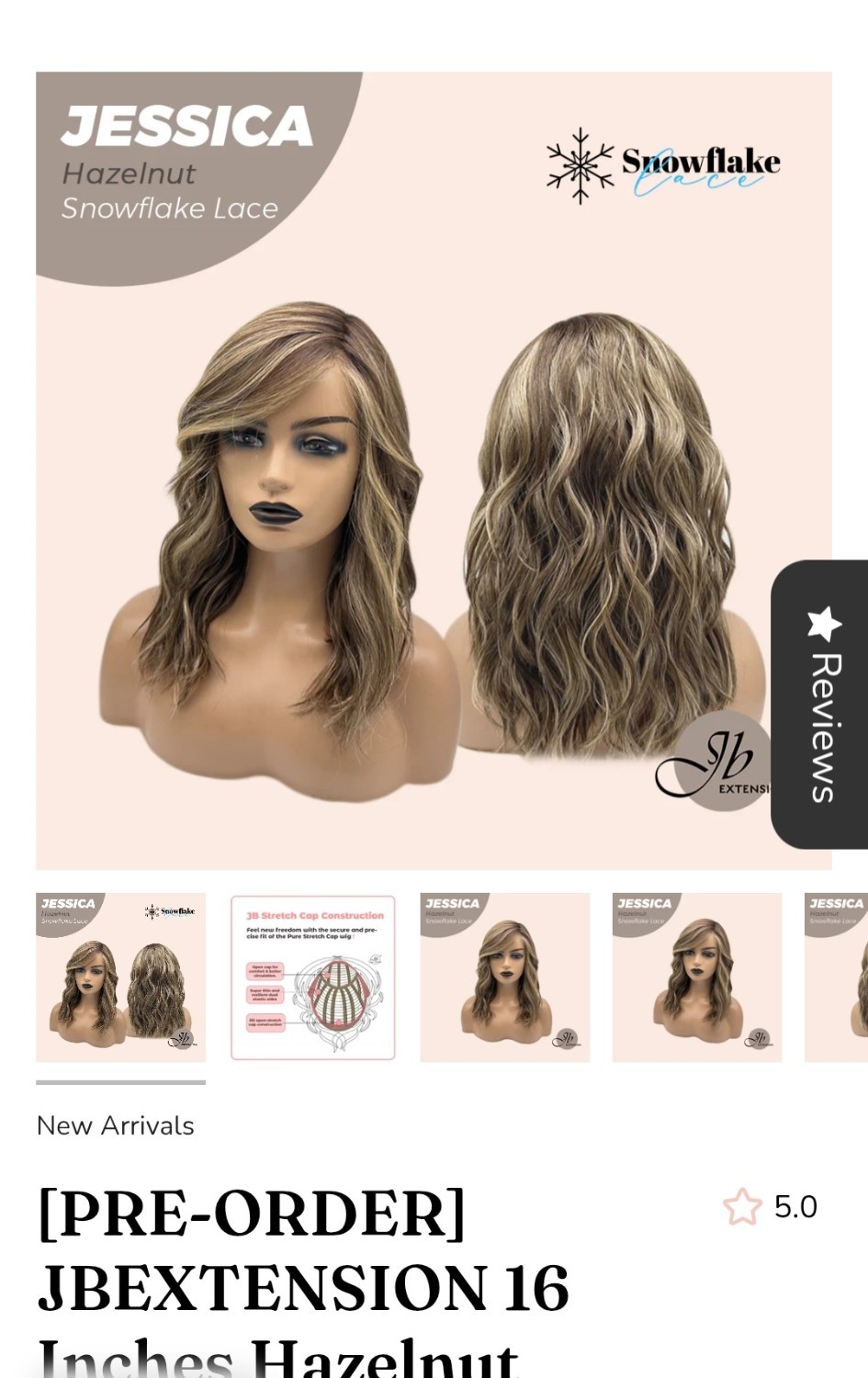 JBEXT Jessica Hazelnut Curly Side Part Snowflake Lace Glueless Wig 16 inches