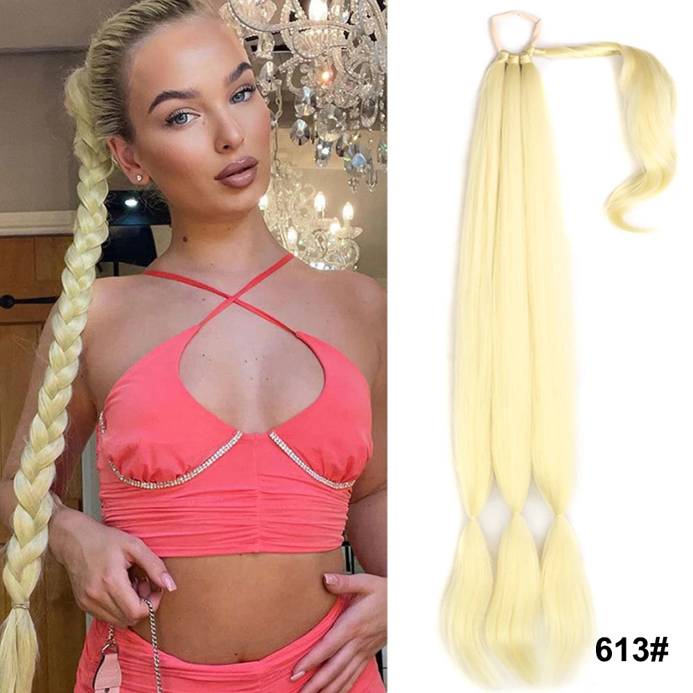 Black Brown Blonde Braided Ponytail Extensions Synthetic Fake Hair For Women