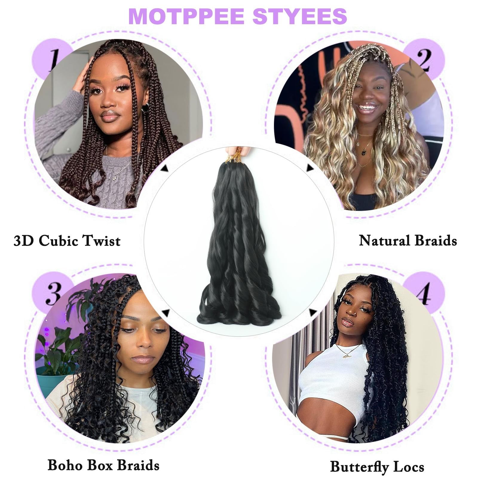 French Curl Braiding Hair 12 Inch Natural Black 8Packs Loose Wavy Spiral Curl