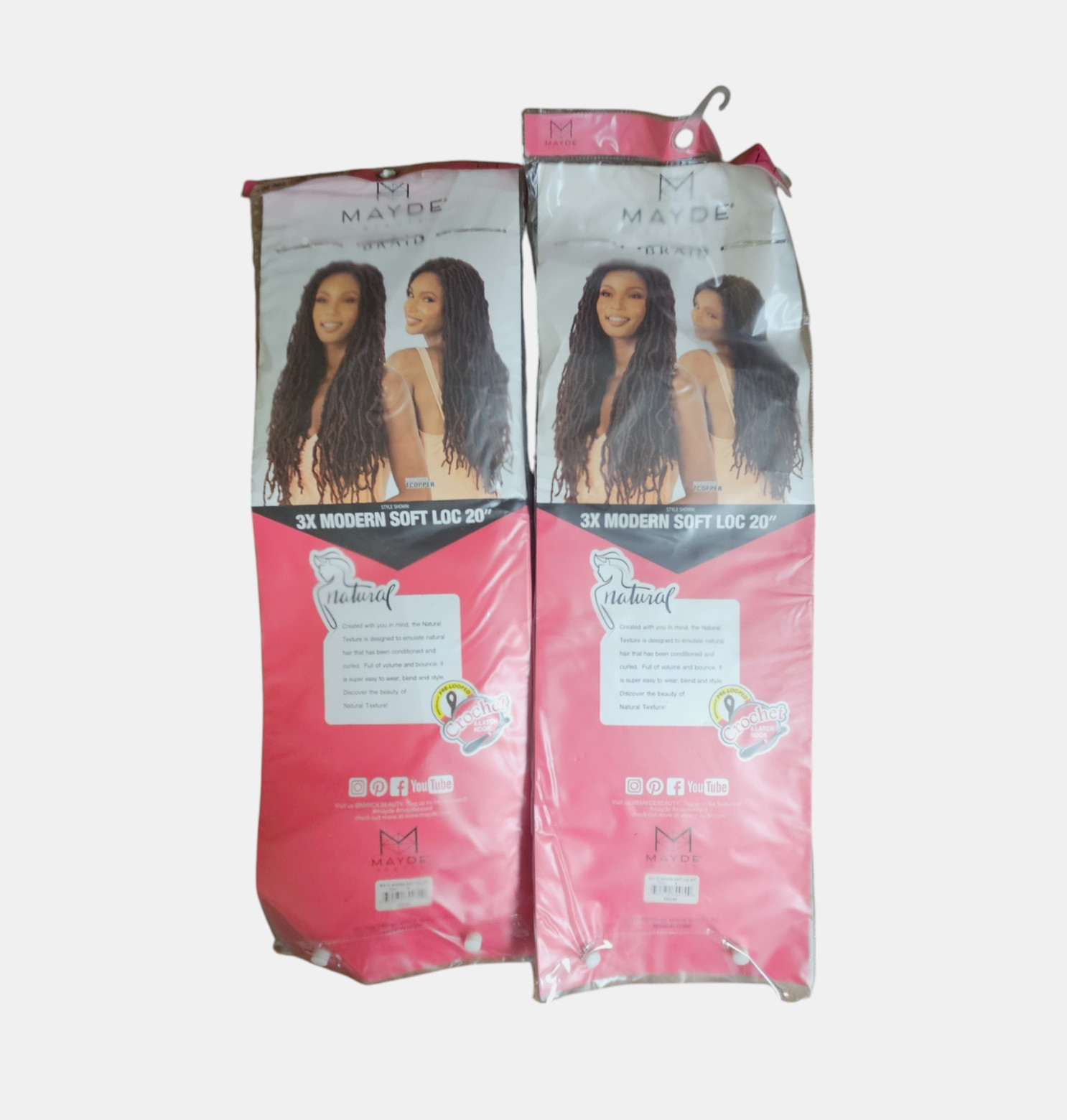Lot of 2 Mayde Beauty Braid 3X Modern Soft Locs 20″ #4 Natural Texture NWT