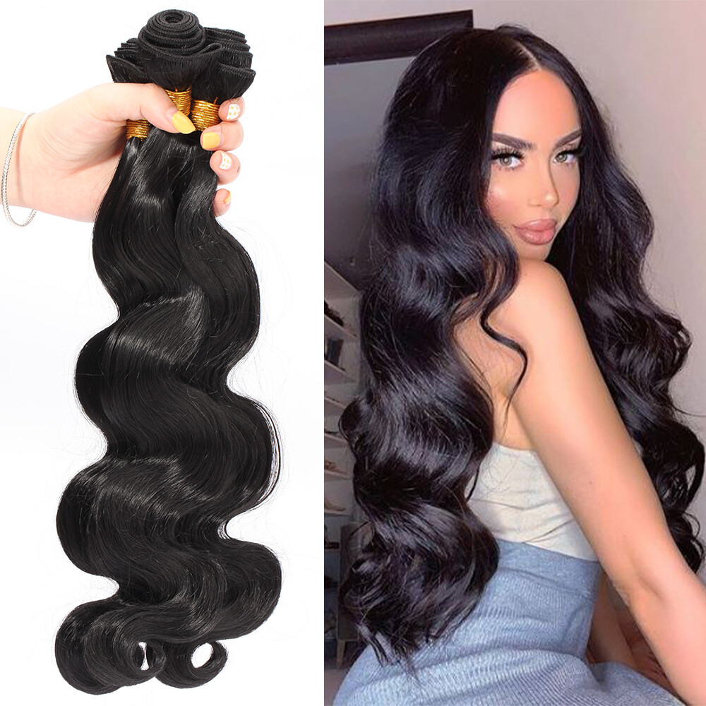 16″ 18″ 20″ 24″ as Human Hair Bundles Body Wave Black For Women Synthetic Hair