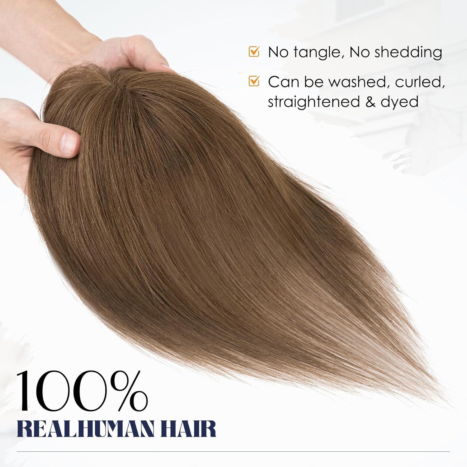 MY-LADY Human Hair Toppers for Women Real Human Hair with Air Bangs Hand-Tied Th