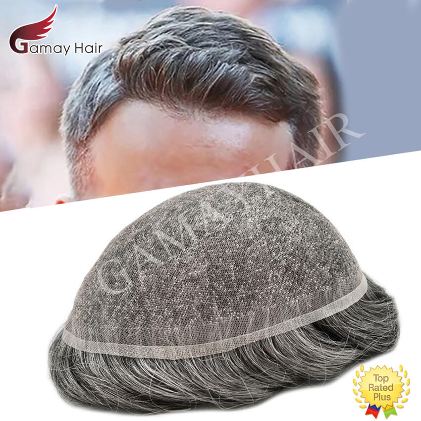 Mens Toupee Hair Replacement System Full French Lace Hairpiece Wig for Men US