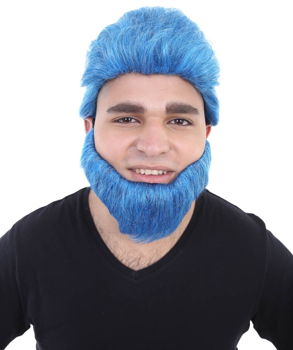 HPO Adult Men’s Beast Wig & Beard | Blue Color Cosplay Halloween Wig, HM-057