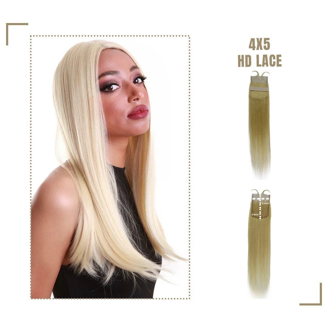 LUXLUXE Lina 4X5″ HD Lace Closure straight 16″ Light Blonde 100% Human Hair