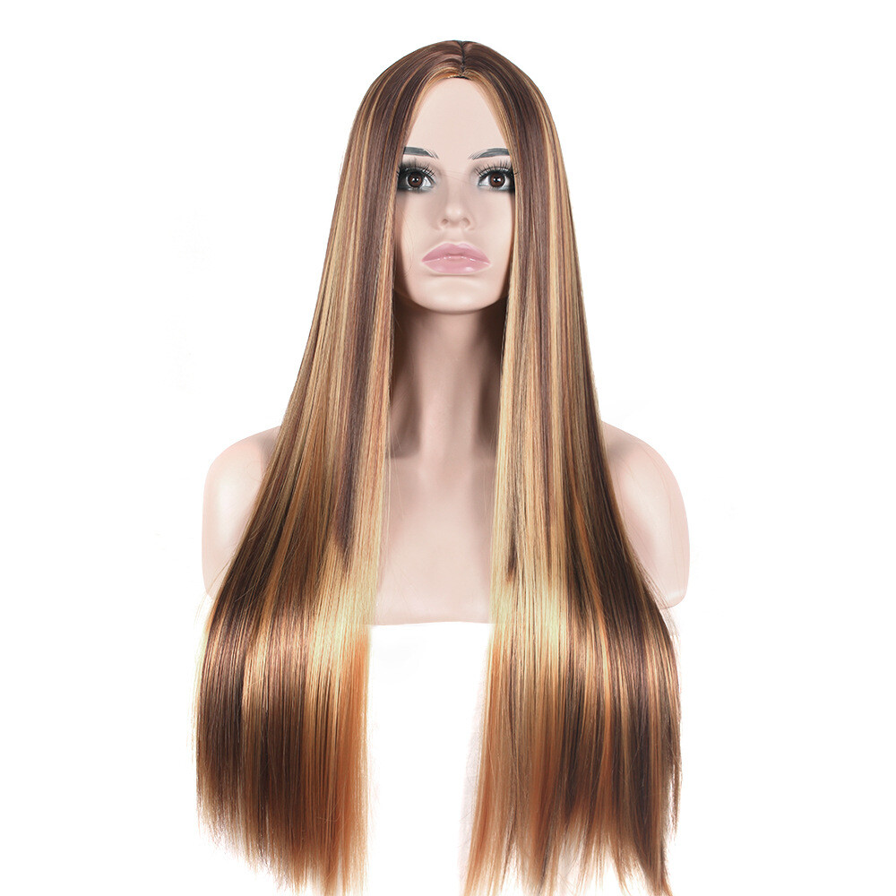 Highlight Brazilian Wig Straight Human Hair Full Wigs Ombre Brown Honey Blonde