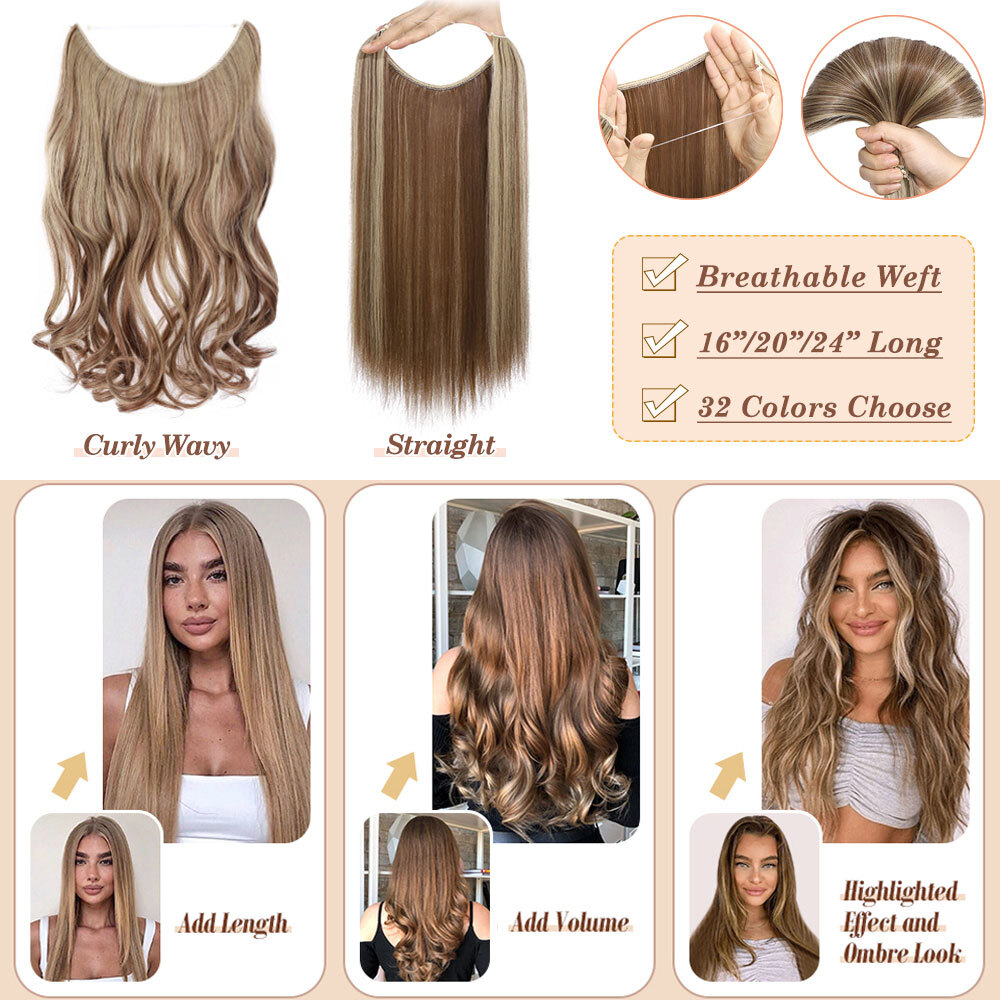 Wire In Hair Extensions Elastic Band Secret Miracle Ring 100% Natural Headband H
