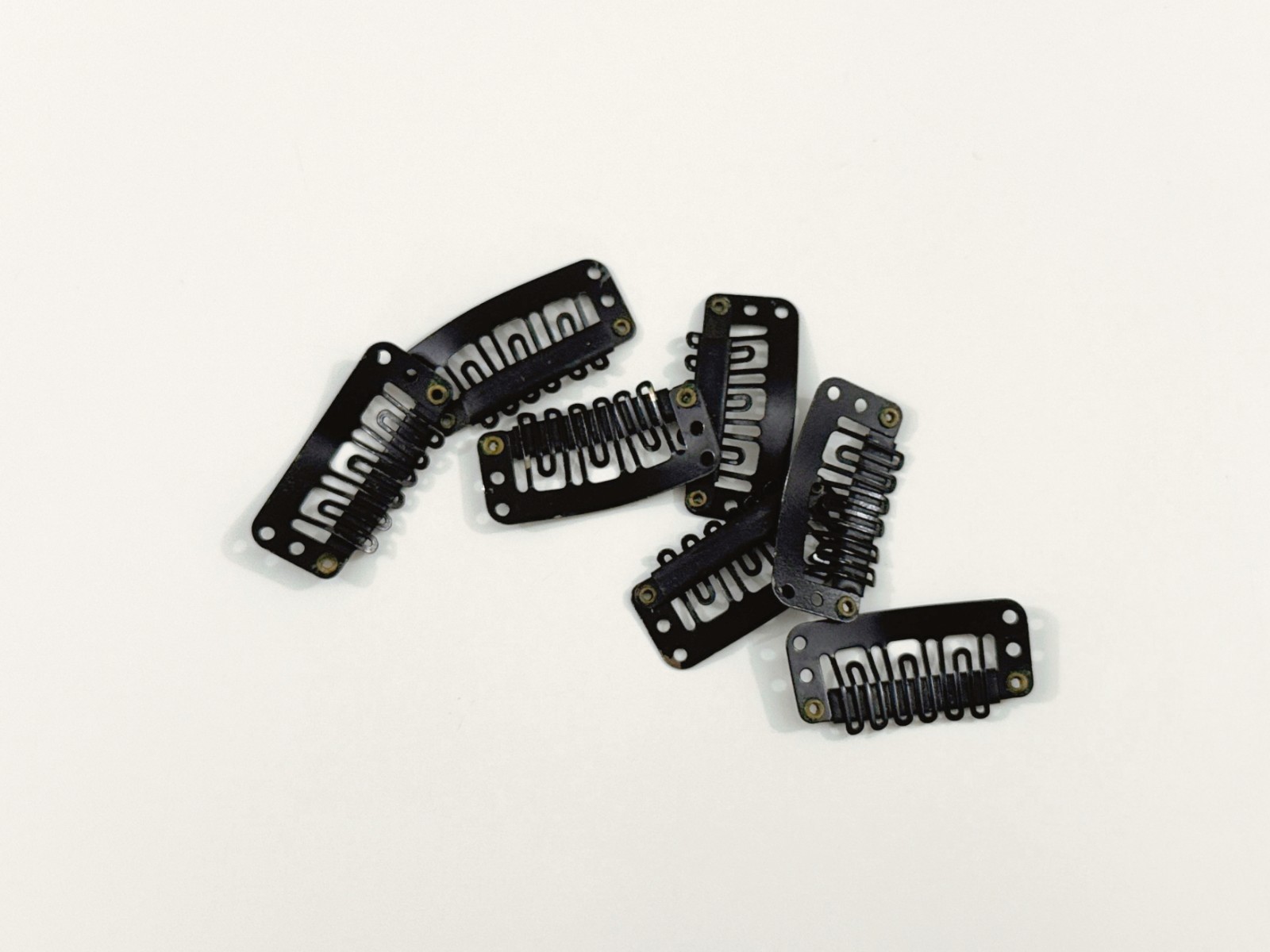 Hair Extension Clips with 3 Track Weft Holes in Black Set of 7