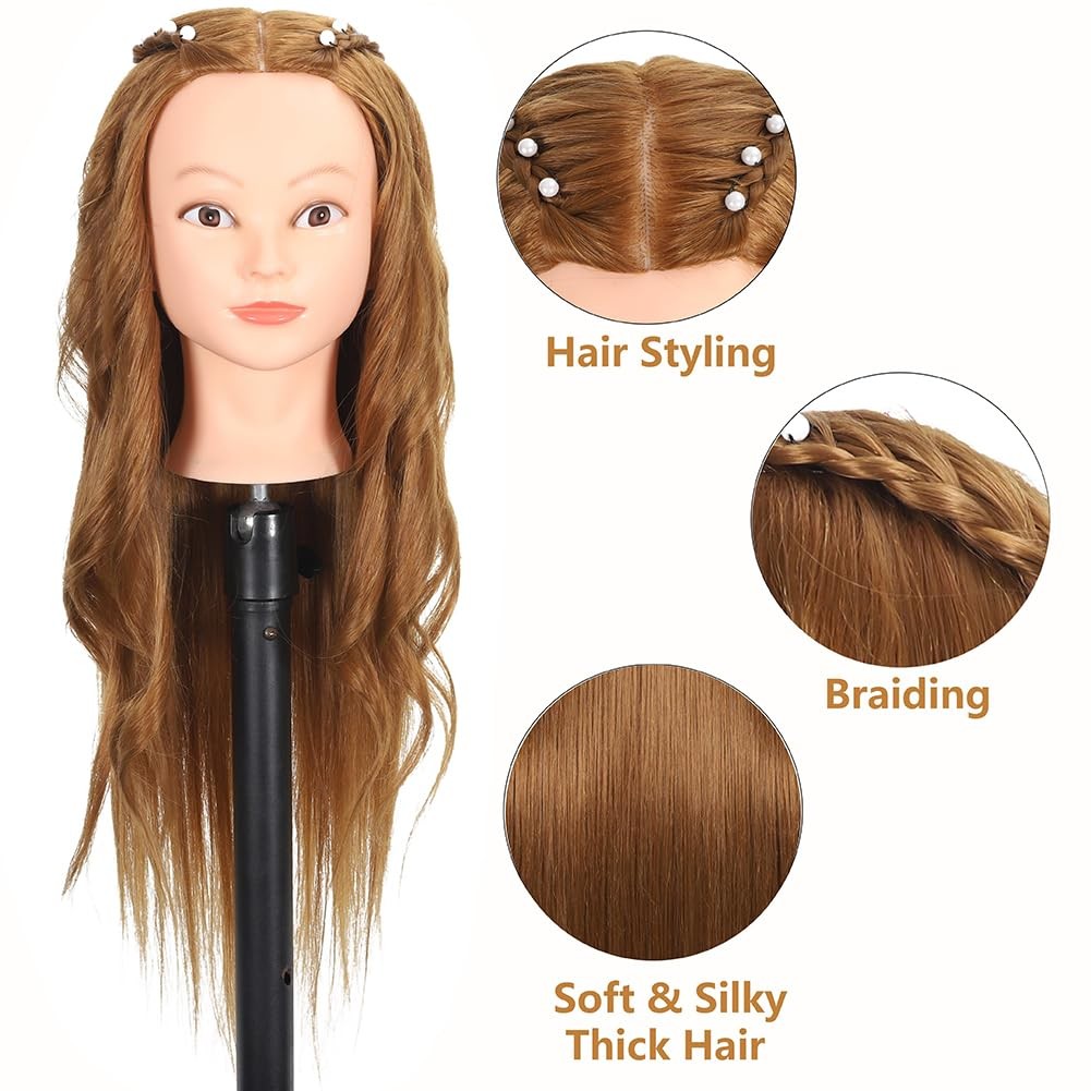 Mannequin Head with 80% Real Human Hair 26”-28″Cosmetology Mannequin Doll He…