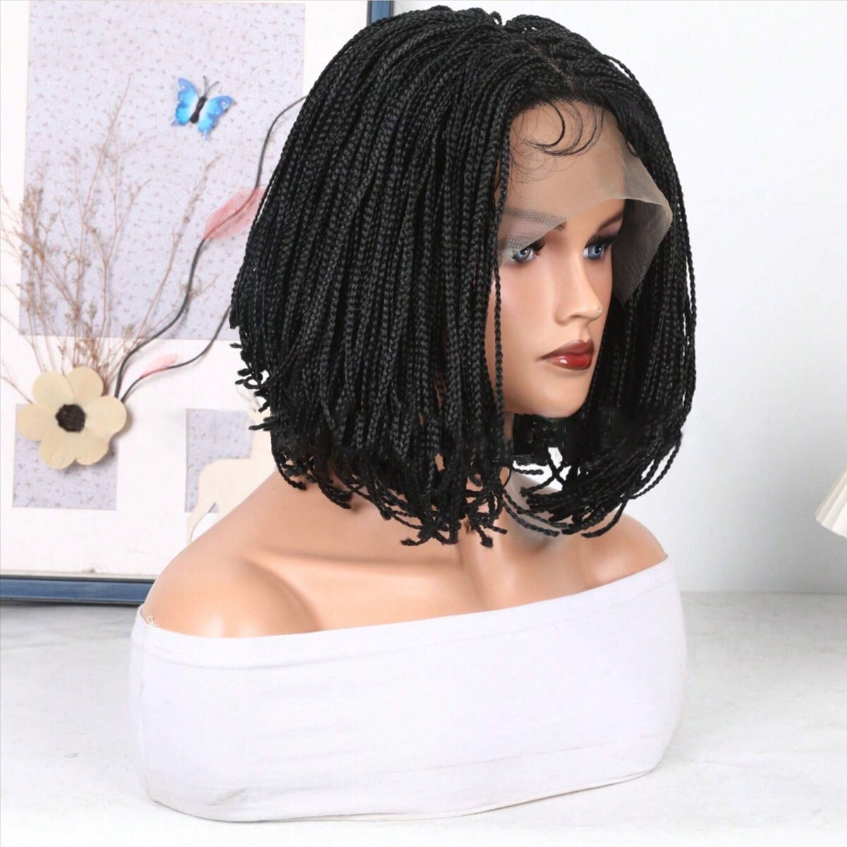 Bob box Braids Wigs for Black Women Short 12″ Lace Front Briaded Wig Baby +Hair
