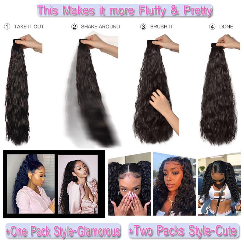 Russian CORN WAVE Clip In Remy Human Hair Extensions Wavy Curly Wrap One Piece F