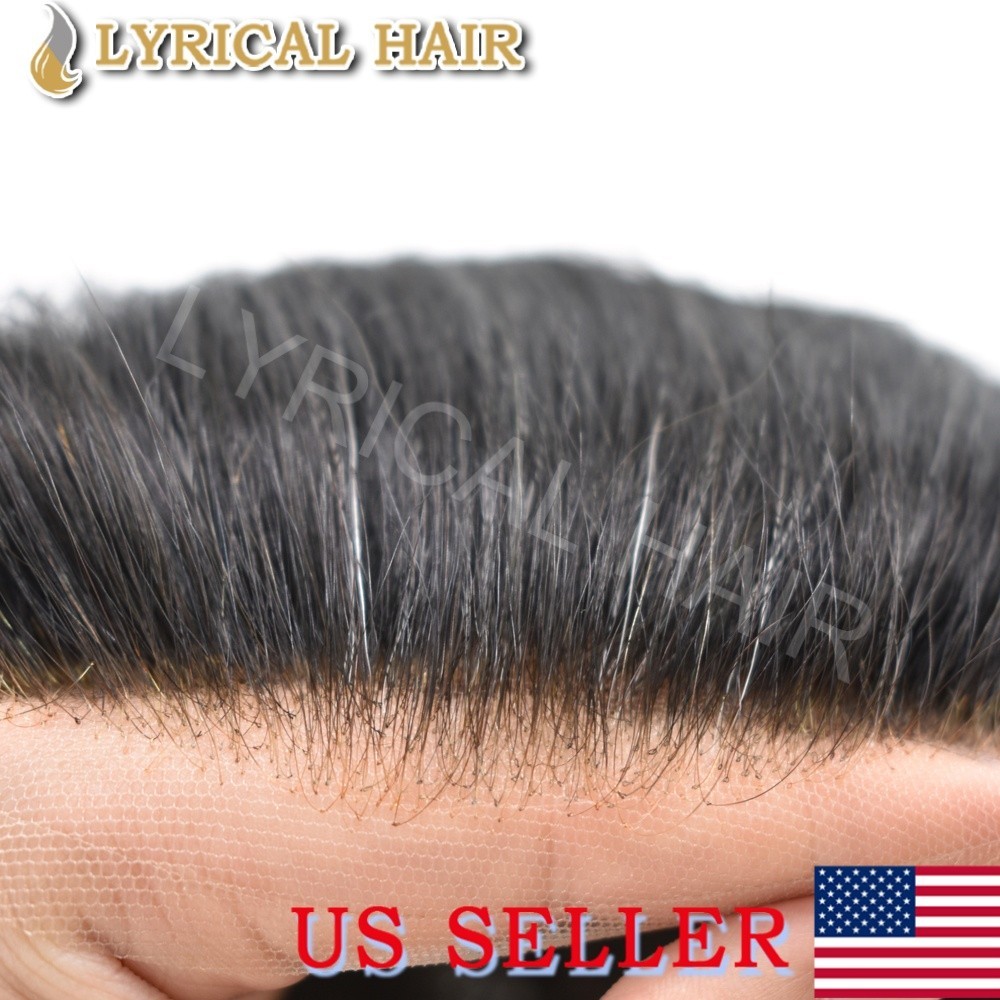 Mens Toupee French Lace Front Human Hair Invisible Hairpiece Skin PU Hair System