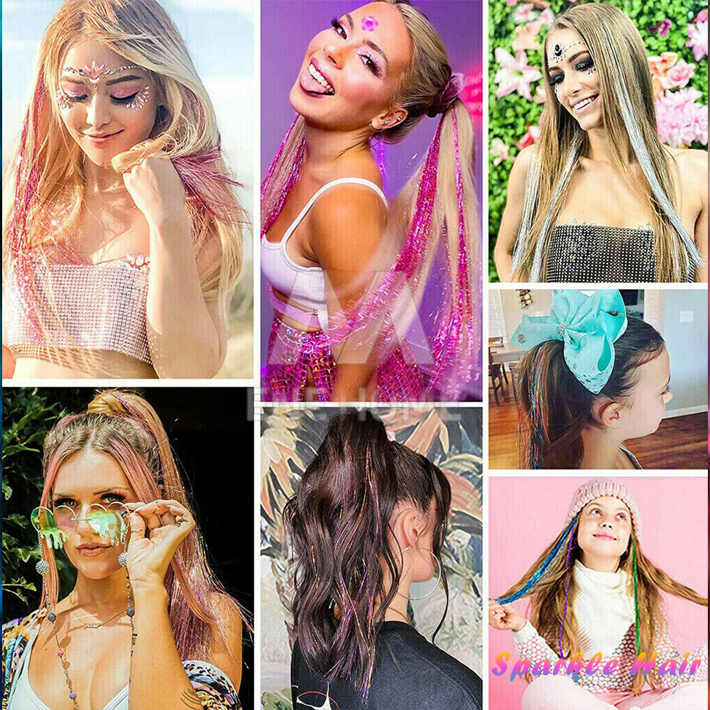 Sparkle Hair Tinsel Holographic Glitter Extensions Highlights False Hair Pieces